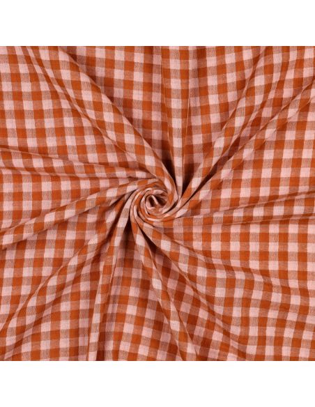 Tissu double gaze à carreaux double face fil teint - Rose