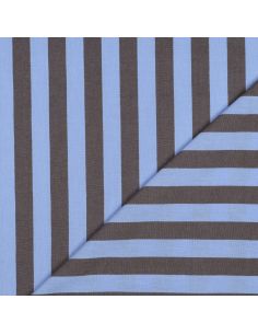Tissu coton rayé fil teint - Bleu et brun