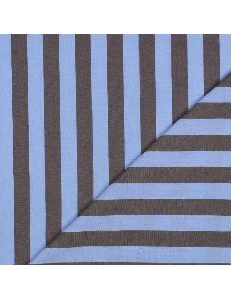 Tissu coton rayé fil teint - Bleu et brun