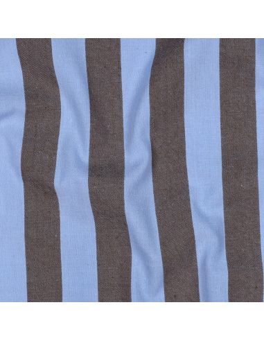 Tissu coton rayé fil teint - Bleu et brun