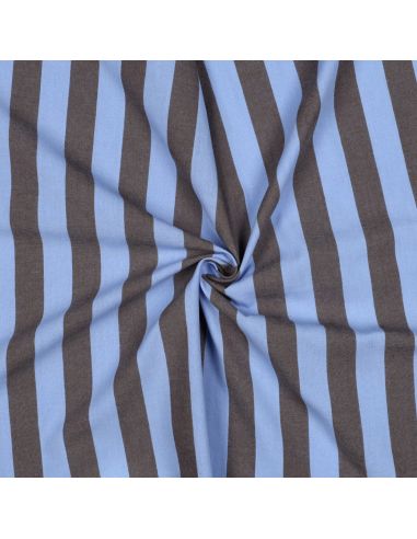 Tissu coton rayé fil teint - Bleu et brun
