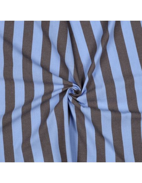 Tissu coton rayé fil teint - Bleu et brun
