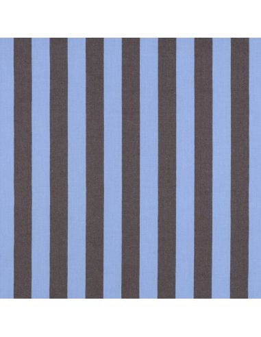 Tissu coton rayé fil teint - Bleu et brun