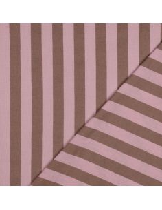 Tissu coton rayé fil teint - Rose clair et brun