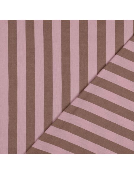 Tissu coton rayé fil teint - Rose clair et brun