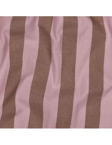 Tissu coton rayé fil teint - Rose clair et brun