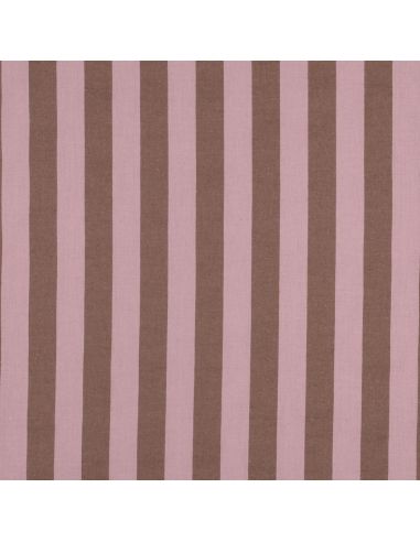 Tissu coton rayé fil teint - Rose clair et brun