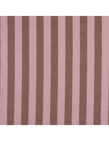 Tissu coton rayé fil teint - Rose clair et brun