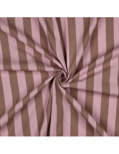 Tissu coton rayé fil teint - Rose clair et brun