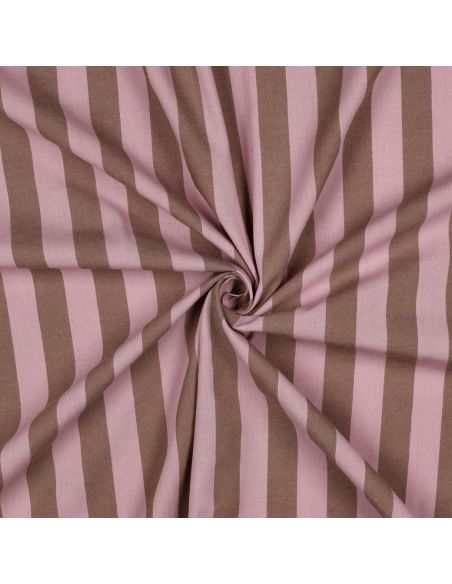 Tissu coton rayé fil teint - Rose clair et brun