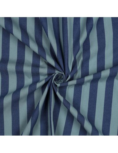 Tissu coton rayé fil teint - Bleu et vert