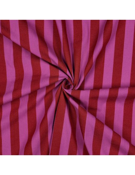 Tissu coton rayé fil teint - Rouge et Fuchsia