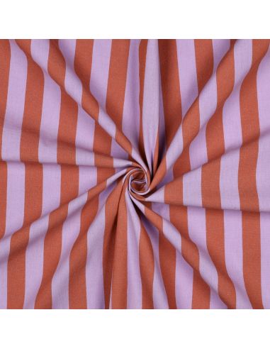 Tissu coton rayé fil teint - Lavande et orange
