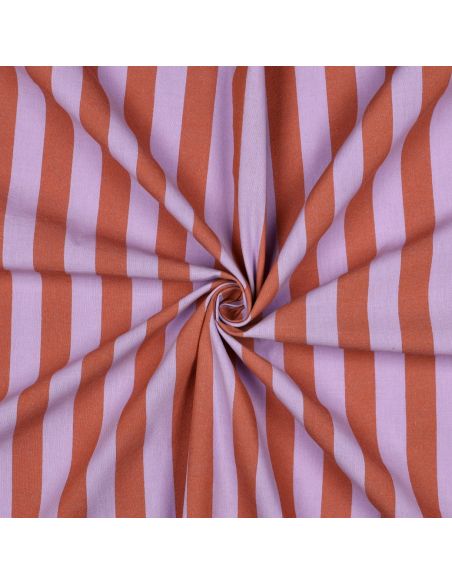 Tissu coton rayé fil teint - Lavande et orange