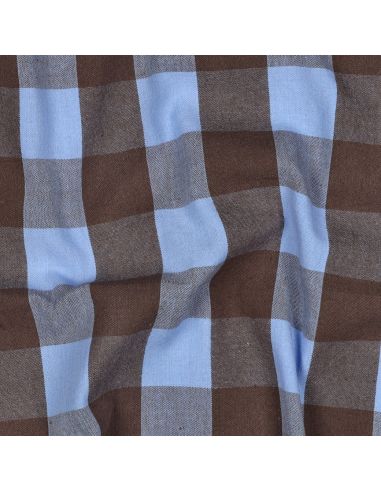 Tissu coton à carreaux fil teint - Bleu et brun