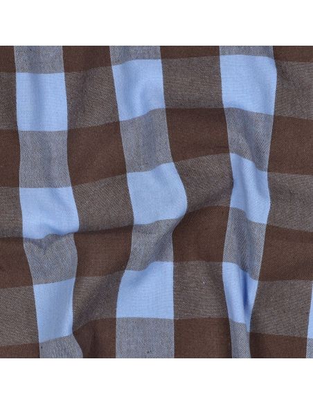 Tissu coton à carreaux fil teint - Bleu et brun