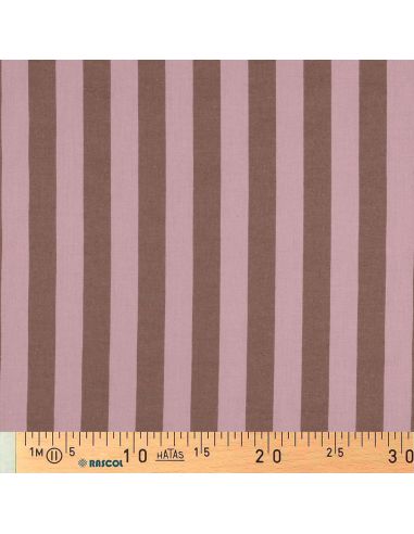 Tissu coton rayé fil teint - Rose clair et brun