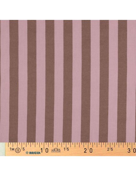 Tissu coton rayé fil teint - Rose clair et brun