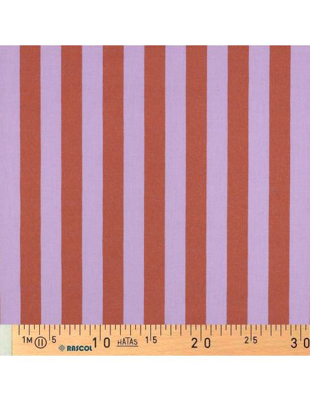 Tissu coton rayé fil teint - Lavande et orange