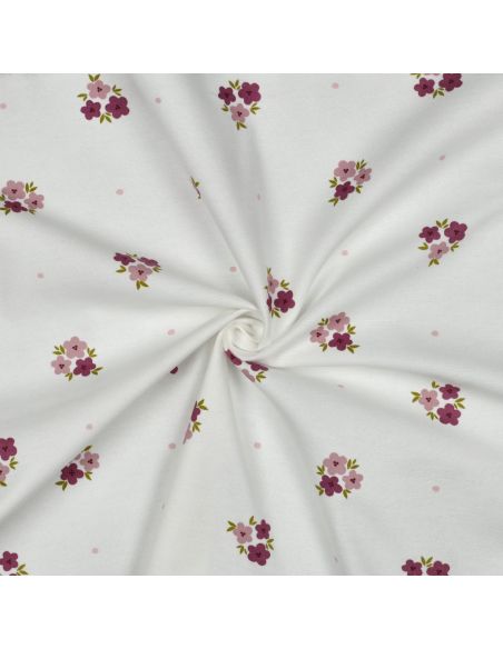 Tissu flanelle fleurs - Blanc cassé
