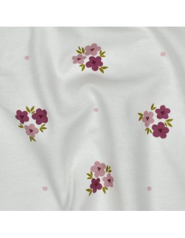 Tissu flanelle fleurs - Blanc cassé