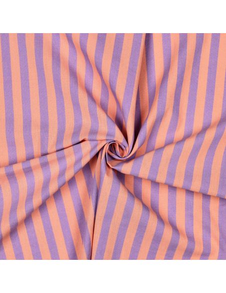 Tissu coton rayé fil teint Noémie - Pêche