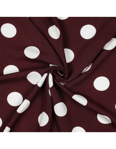 Tissu viscose - Gros pois blanc fond burgandy