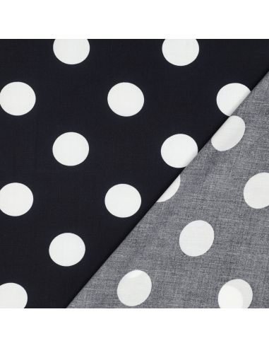 Tissu viscose - Gros pois blanc fond navy