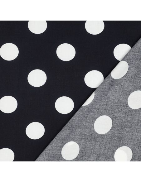 Tissu viscose - Gros pois blanc fond navy