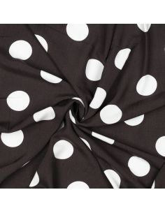 Tissu viscose - Gros pois blanc fond marron