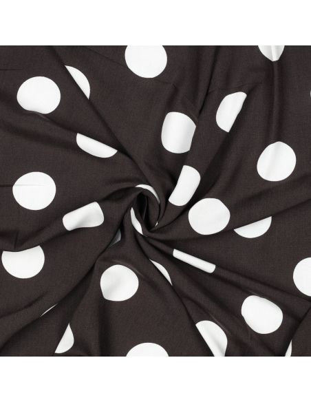 Tissu viscose - Gros pois blanc fond marron