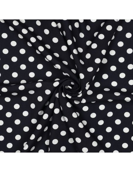 Tissu viscose - Pois moyen blanc fond navy