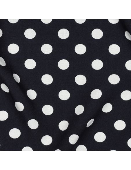 Tissu viscose - Pois moyen blanc fond navy