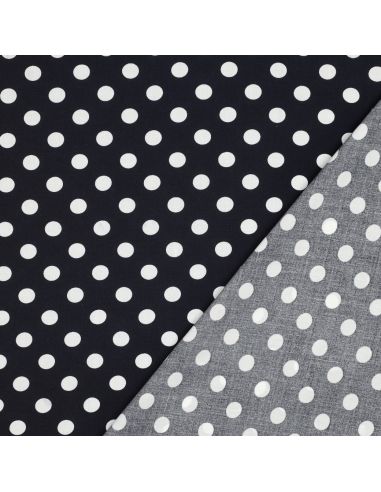 Tissu viscose - Pois moyen blanc fond navy