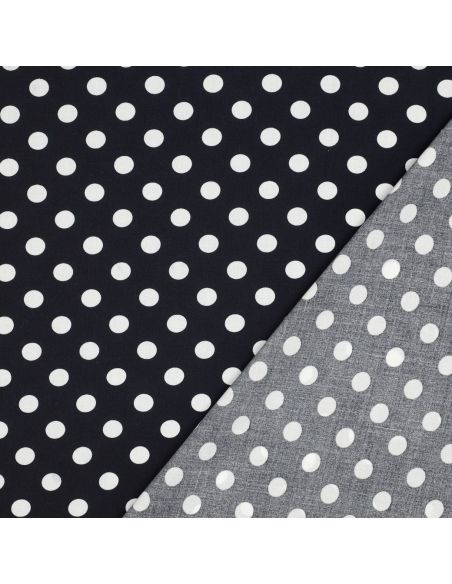 Tissu viscose - Pois moyen blanc fond navy