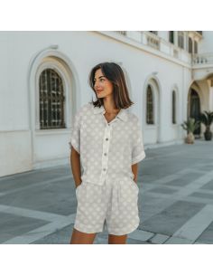 Tissu viscose jacquard - Pois écru 2