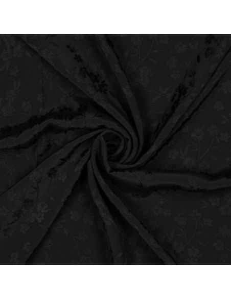 Tissu viscose jacquard - Fleur noire