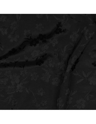 Tissu viscose jacquard - Fleur noire