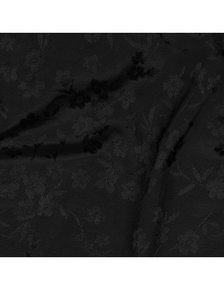 Tissu viscose jacquard - Fleur noire