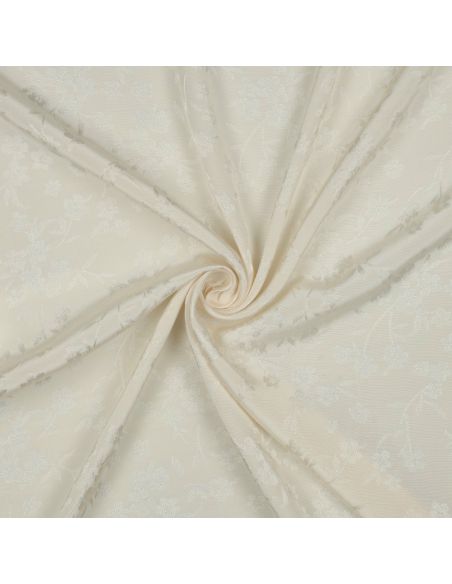Tissu viscose jacquard - Fleur écrue