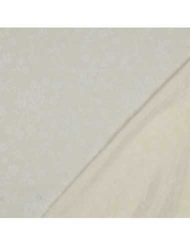 Tissu viscose jacquard - Fleur écrue