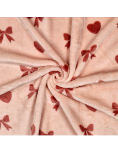 Tissu polaire coeurs et noeuds - Rose