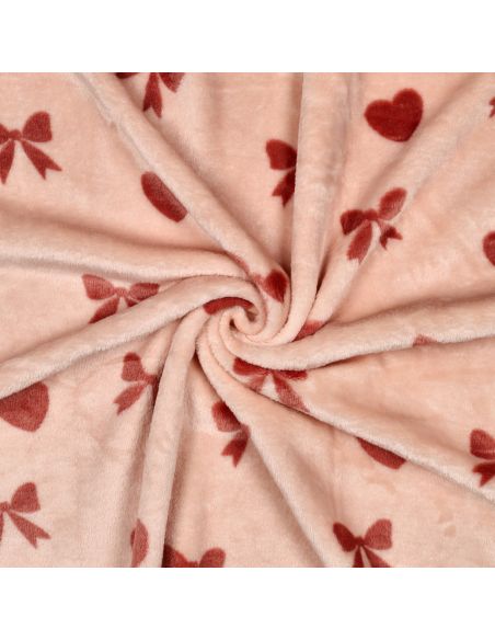 Tissu polaire coeurs et noeuds - Rose