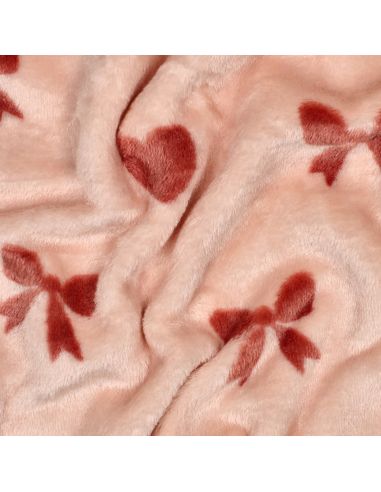 Tissu polaire coeurs et noeuds - Rose