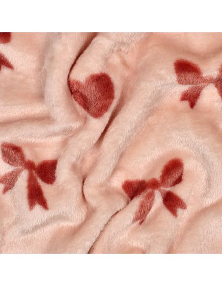Tissu polaire coeurs et noeuds - Rose