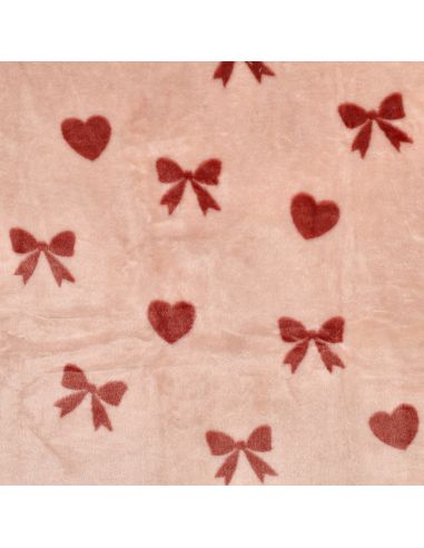 Tissu polaire coeurs et noeuds - Rose