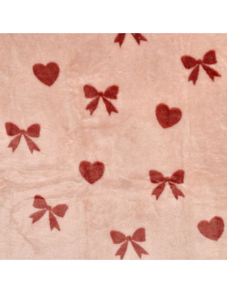 Tissu polaire coeurs et noeuds - Rose