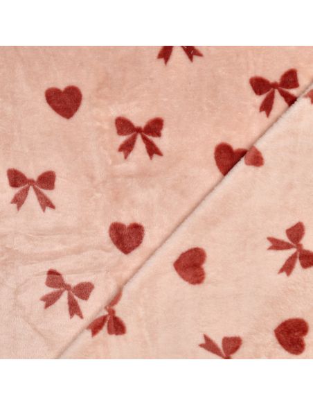 Tissu polaire coeurs et noeuds - Rose