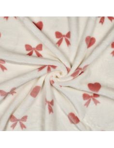 Tissu polaire coeurs et noeuds - Écru