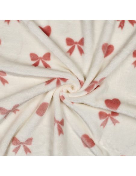 Tissu polaire coeurs et noeuds - Écru